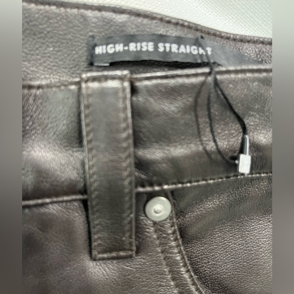 Banana Republic High Rise Straight Dk Brown 100% Genuine Lamb Leather Pants NWOT - Picture 4 of 5